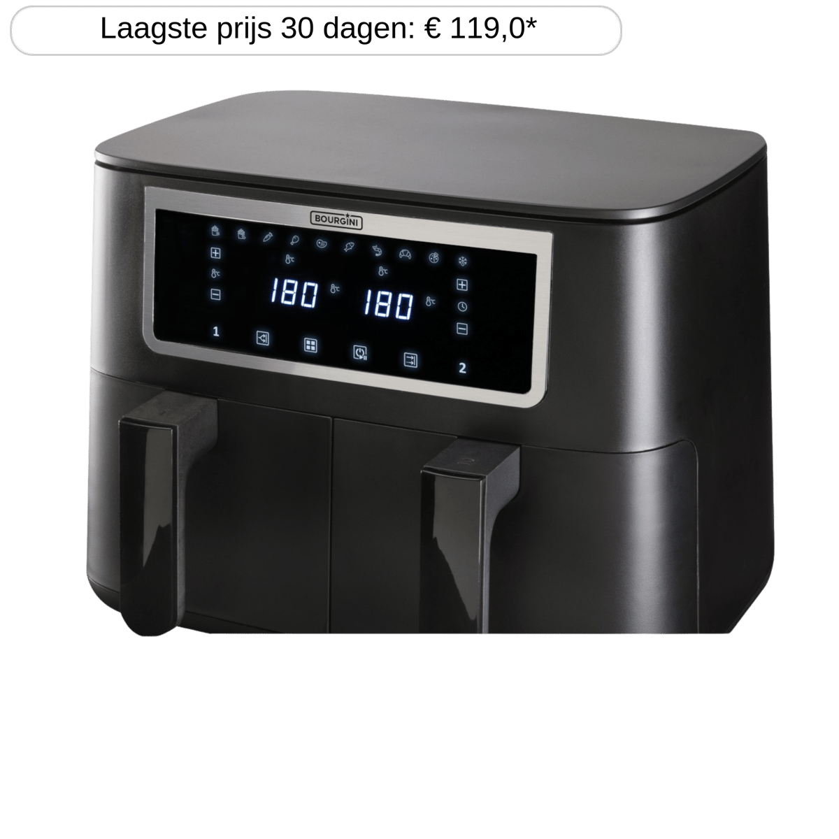 Bourgini Duo Health Fryer - Heteluchtfriteuse Zwart 8 L 2600 W Aantal Frituurmanden: 2