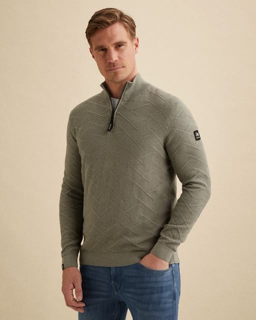 Pullover with half-zip and allover texture