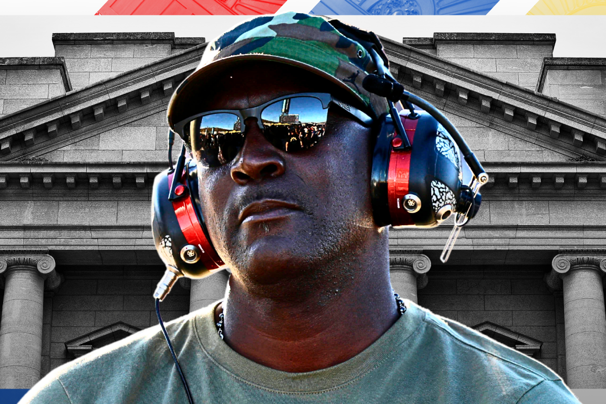 A graphic of 23XI Racing co-owner Michael Jordan with a NASCAR theme