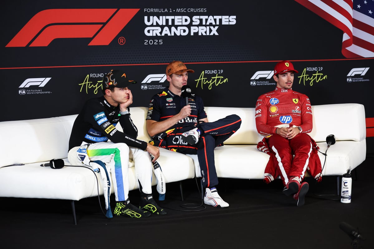 Norris, Verstappen and Leclerc at press conference at COTA