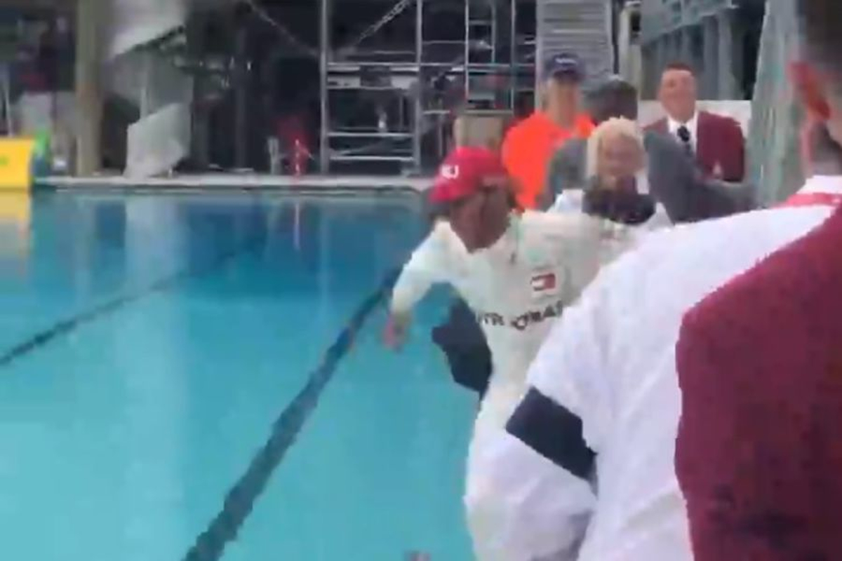 VIDEO: Hamilton celebrates Monaco win with a dive into the pool!