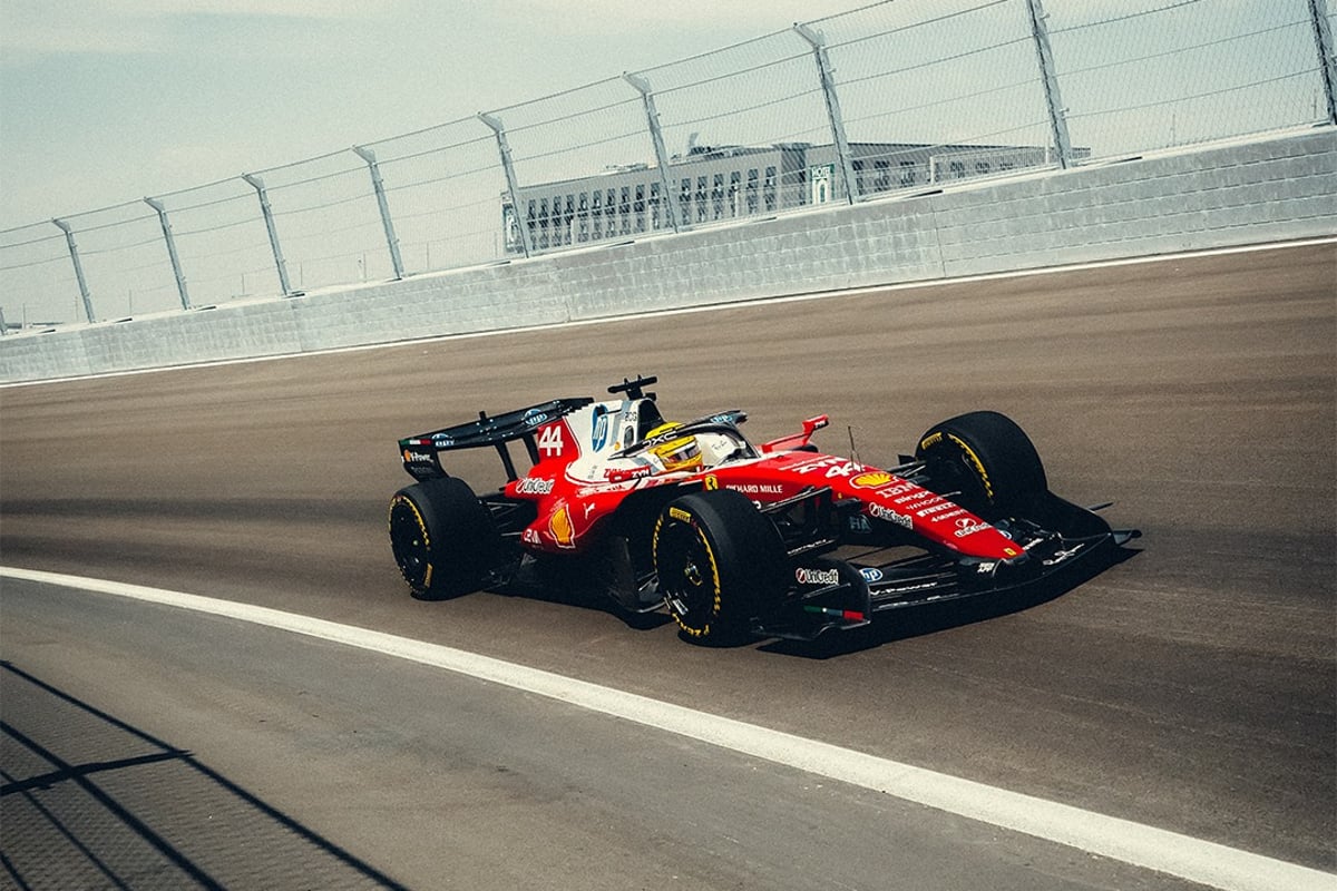 Hamilton during Ferrari film day at Madring