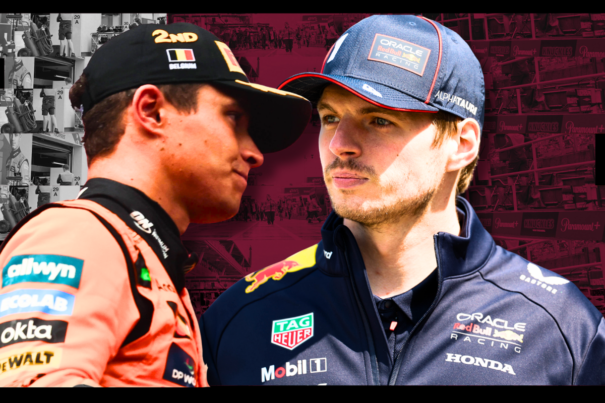 Max Verstappen and Lando Norris edited onto a Qatar flag