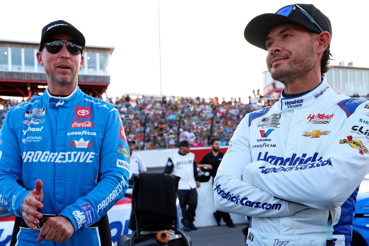 An image of NASCAR drivers Kyle Larson and Denny Hamlin