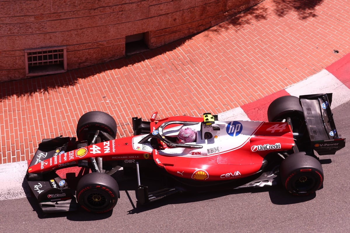 Lewis Hamilton driving his Ferrari at the 2026 Monaco GP