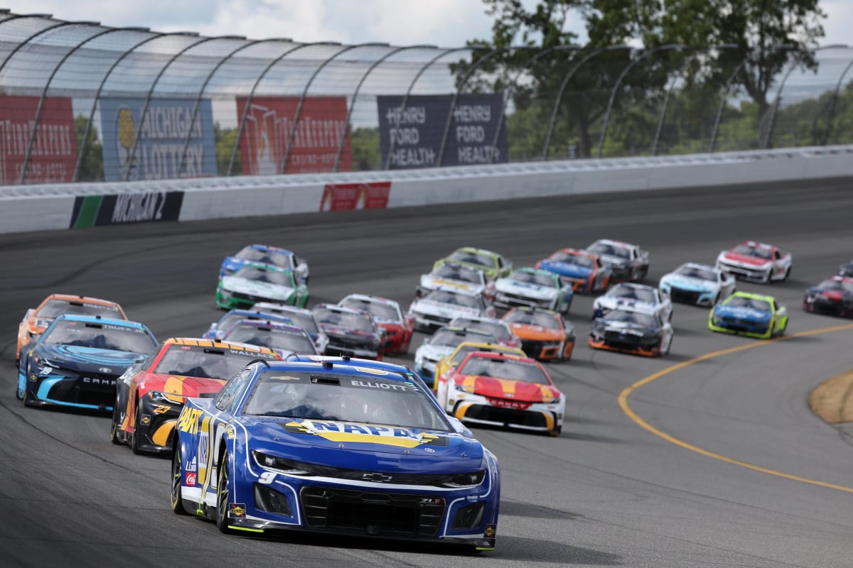 A generic image of a NASCAR race at Michigan International Speedway