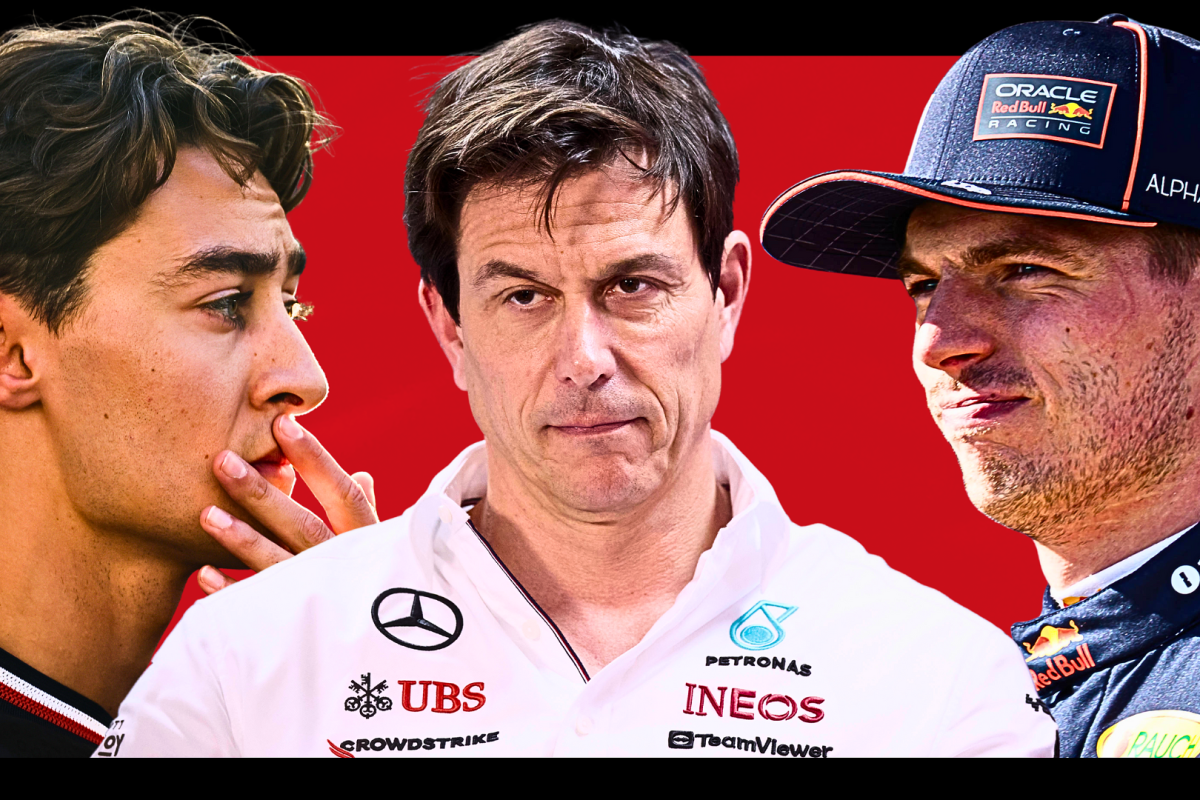 Toto Wolff, Max Verstappen, George Russell