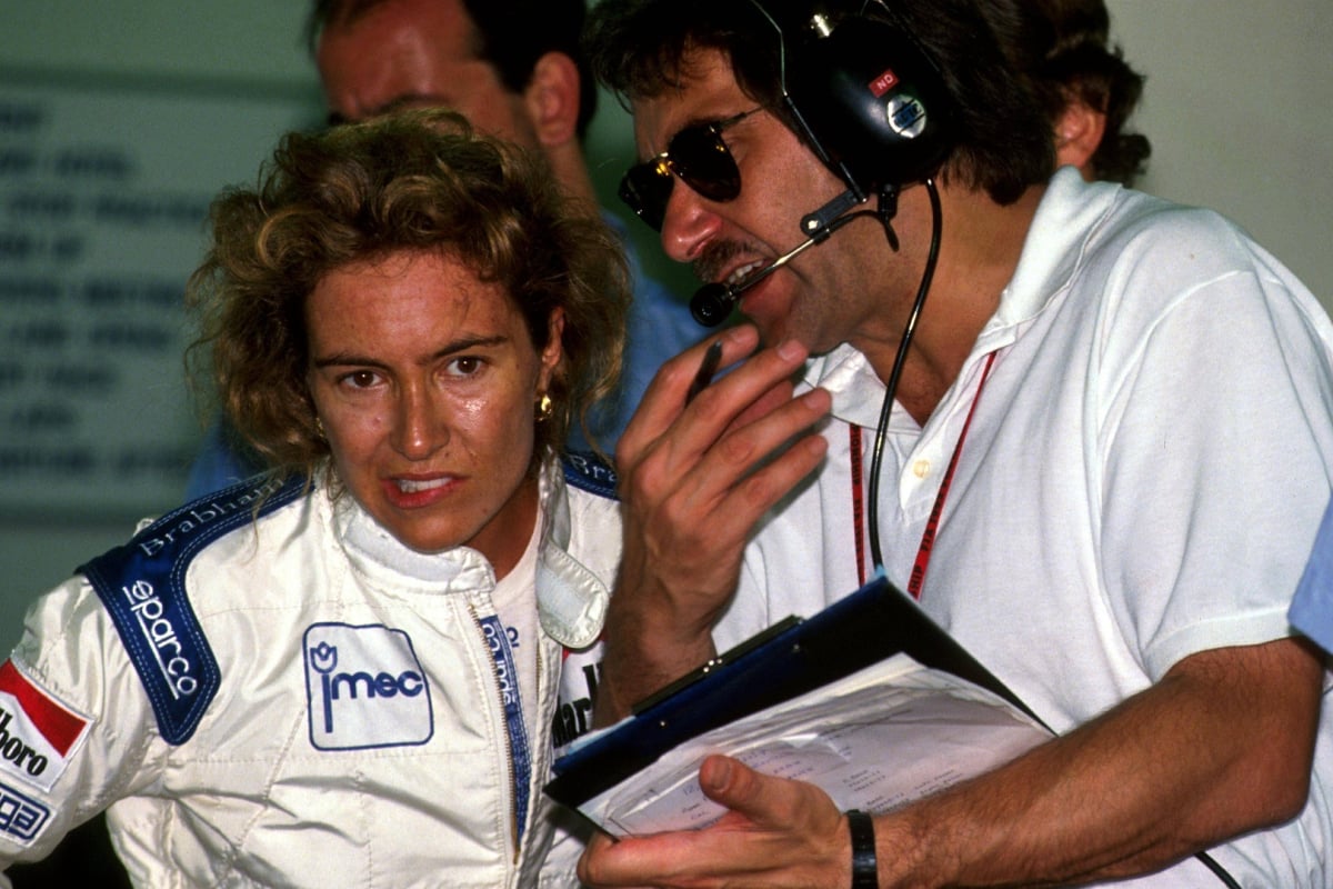 Giovanna Amati with her race engineer at the 1992 Monaco Grand Prix