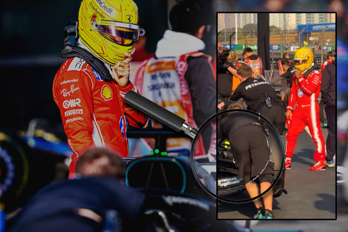 Lewis Hamilton inspecting Mercedes