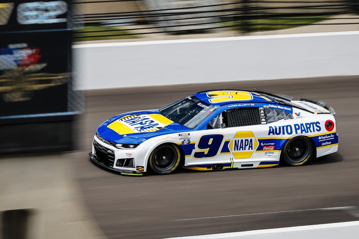 An image of Hendrick Motorsports NASCAR star Chase Elliott driving at the 2026 Brickyard 400