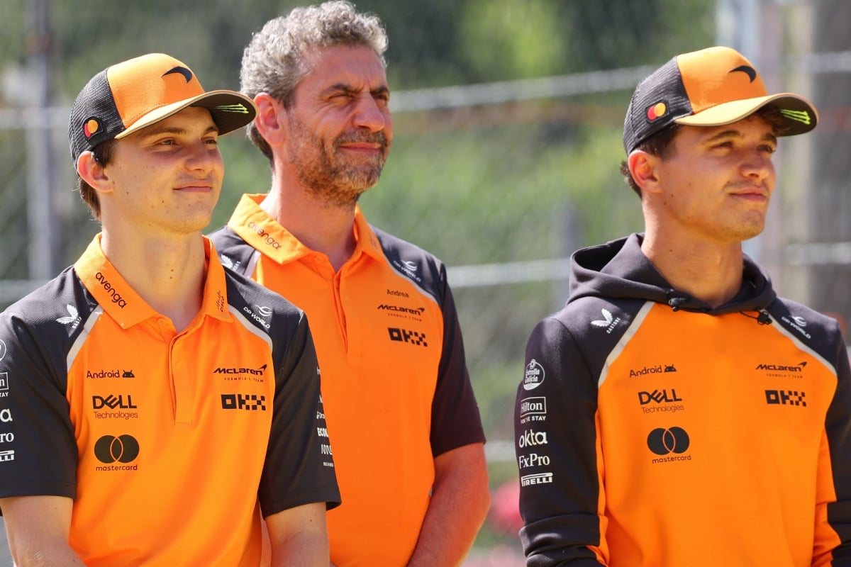 Andrea Stella, Oscar Piastri, Lando Norris, McLaren, Monza, Italy, 2025