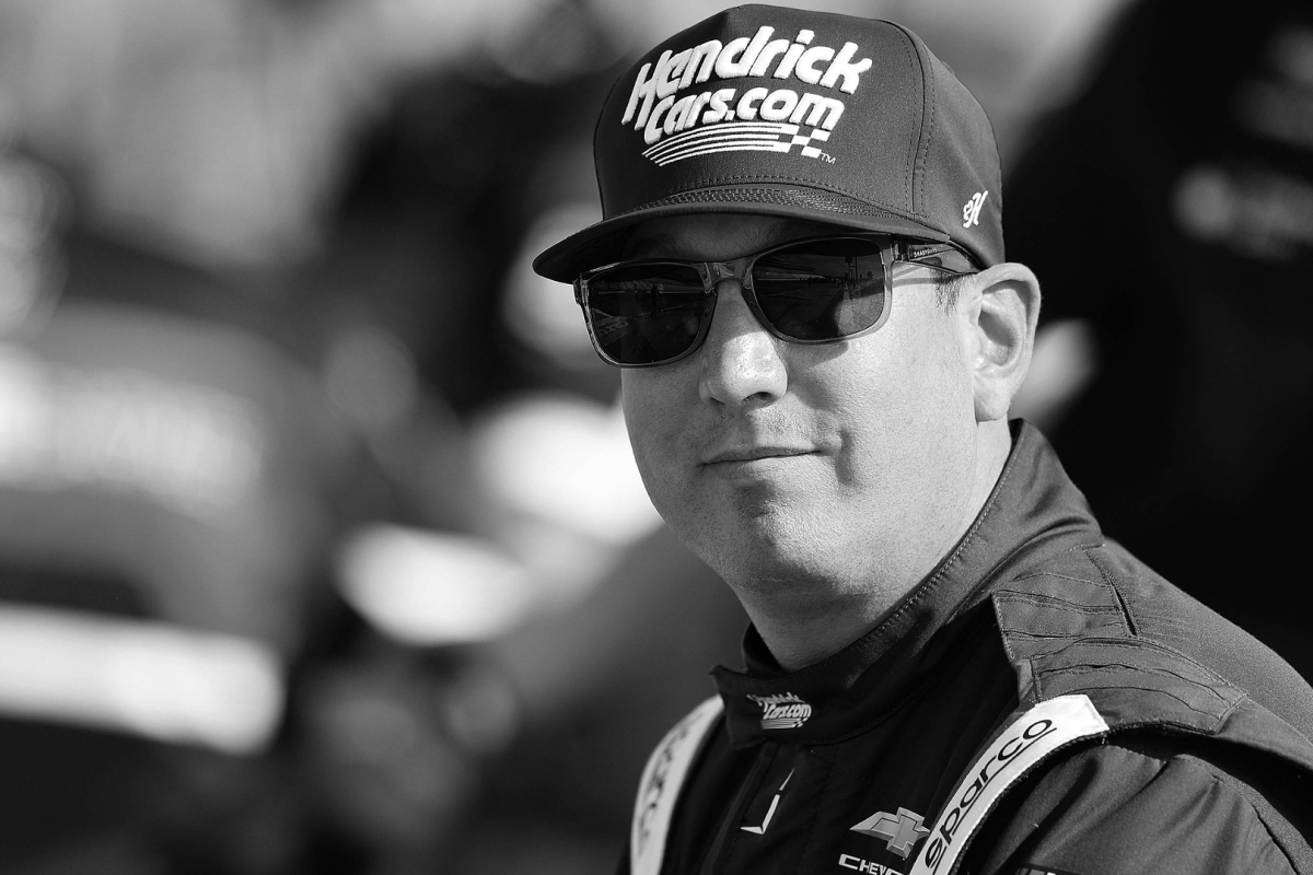 An image of NASCAR driver Kyle Busch smiling