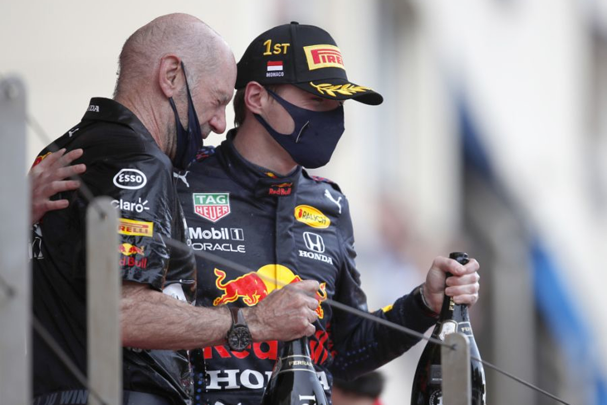 Max Verstappen and Adrian Newey celebrating his win in Monaco