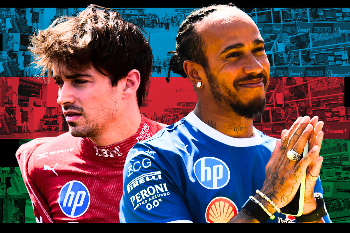Lewis Hamilton and Charles Leclerc appear with an Azerbaijan flag background