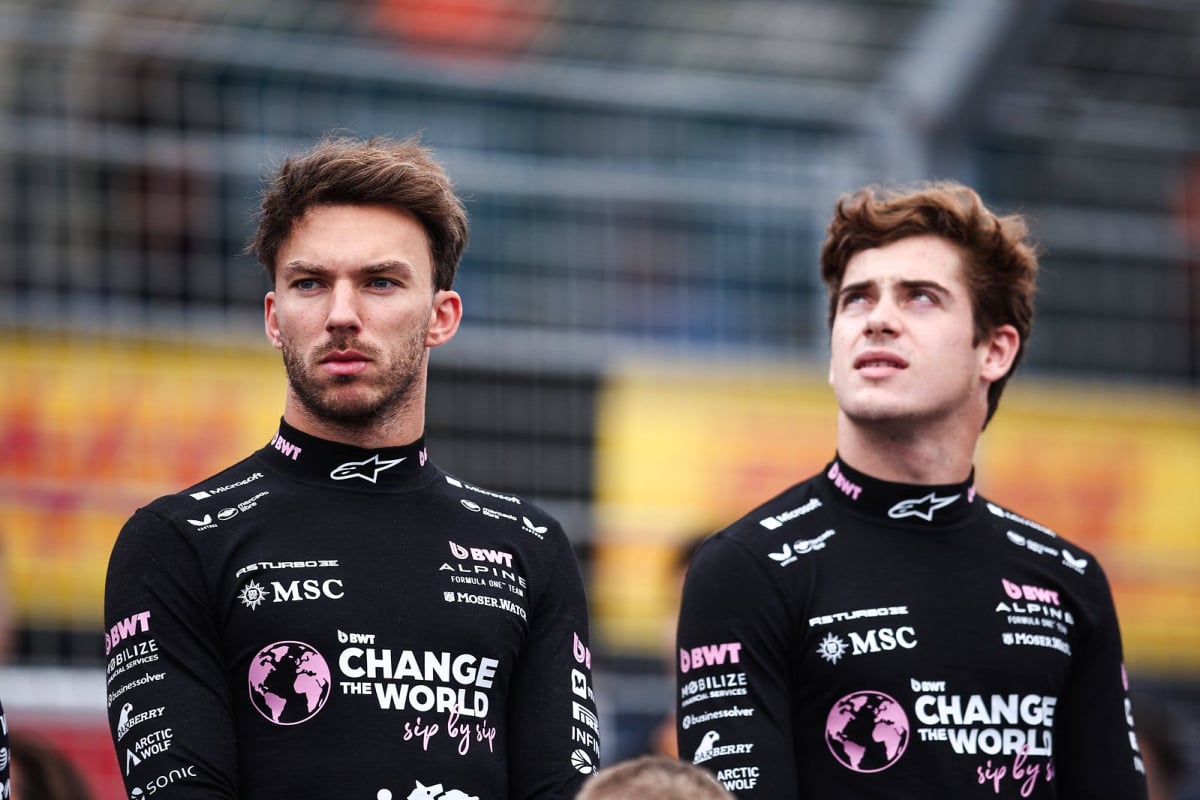 Franco Colapinto is pictured with Pierre Gasly at Alpine