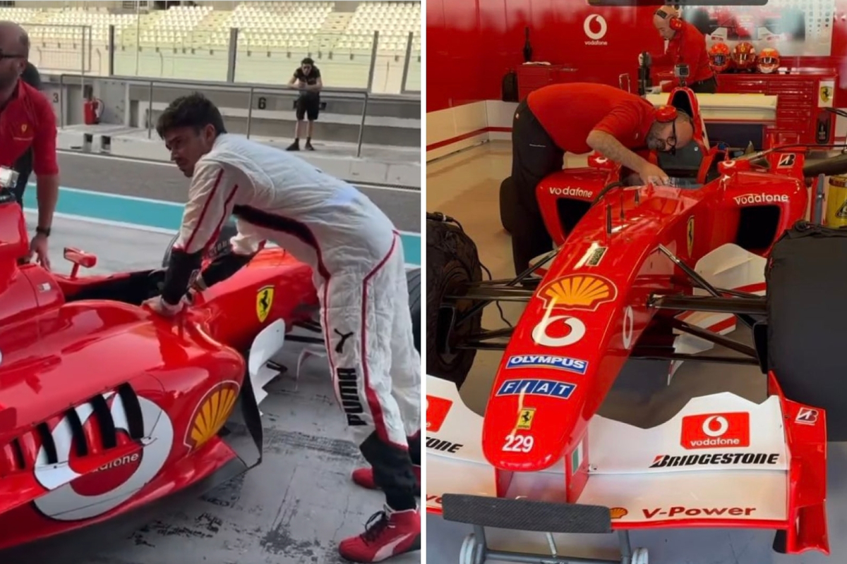 Leclerc neemt Yas Marina Circuit onder vuur met legendarische Ferrari F2003-GA