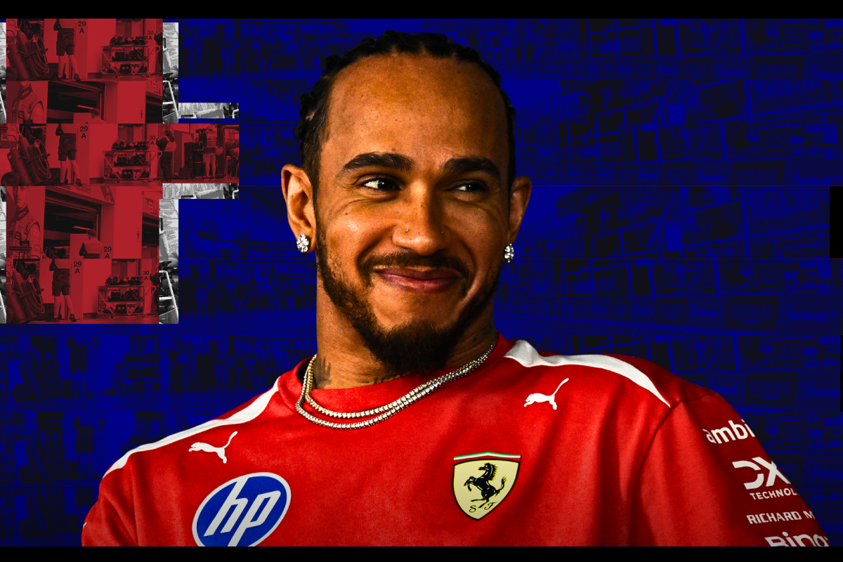 Lewis Hamilton in front of the Australian flag