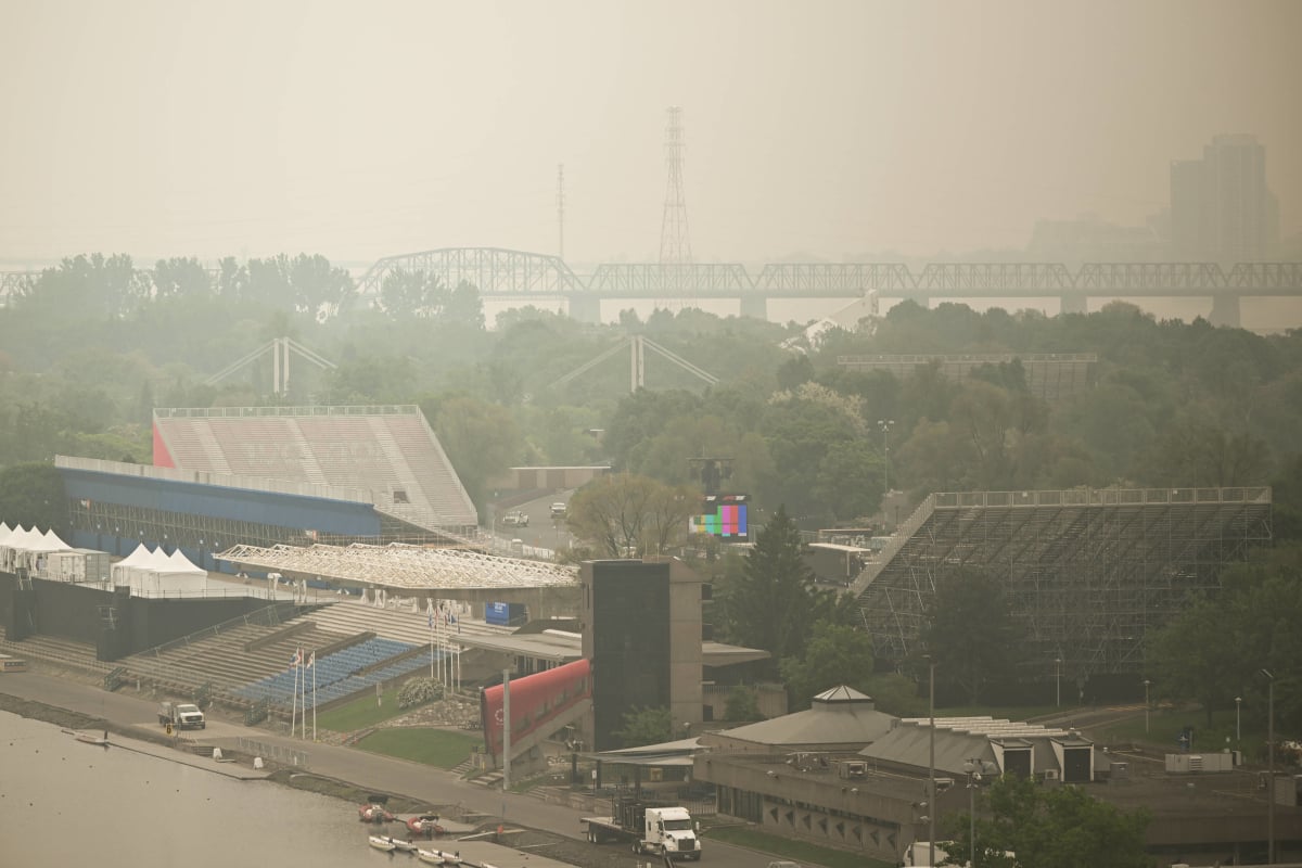 The Canadian Grand Prix track covered in smoke
