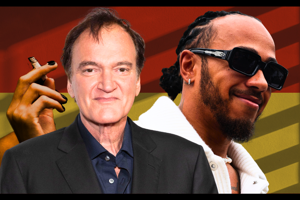Lewis Hamilton is pictured in a composite along with Quentin Tarantino
