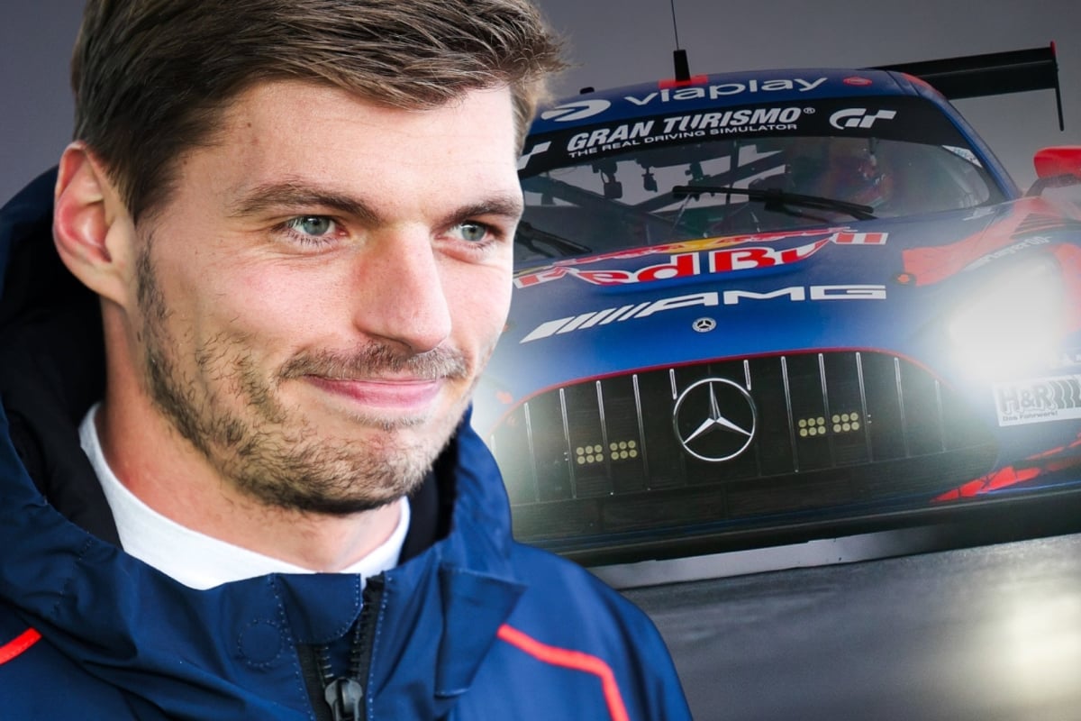Max Verstapped edited onto a picture of his Mercedes-AMG at the Nurburgring