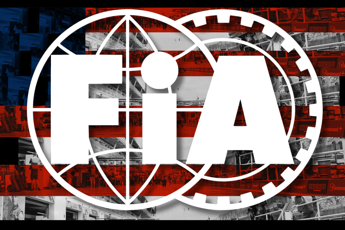 Vegas-themed US flag with white FIA logo edited on top 