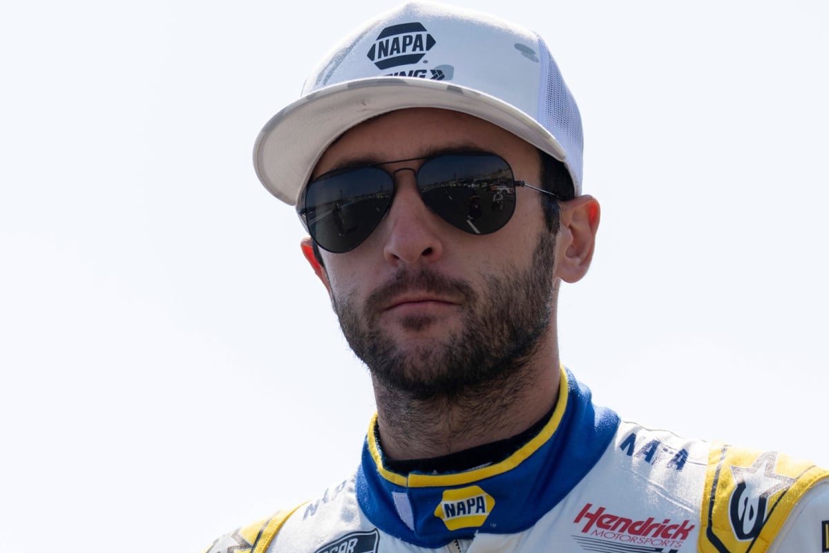 An image of NASCAR driver Chase Elliott in his Hendrick Motorsports race attire