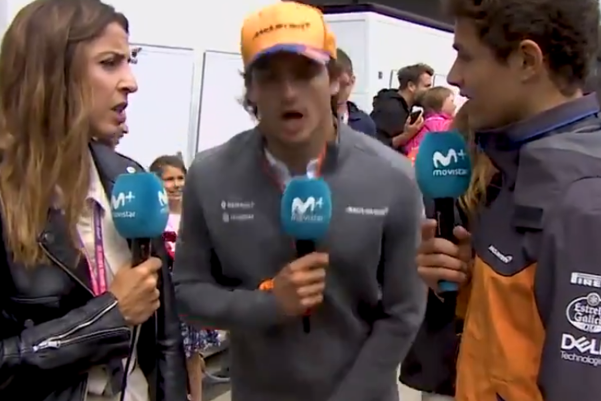 VIDEO: Ricciardo punches Sainz in the balls during interview!