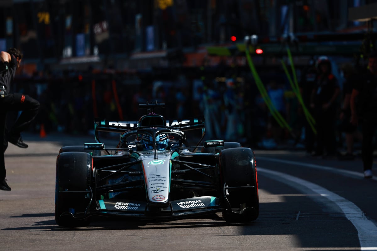 Russell in pit lane in Monaco