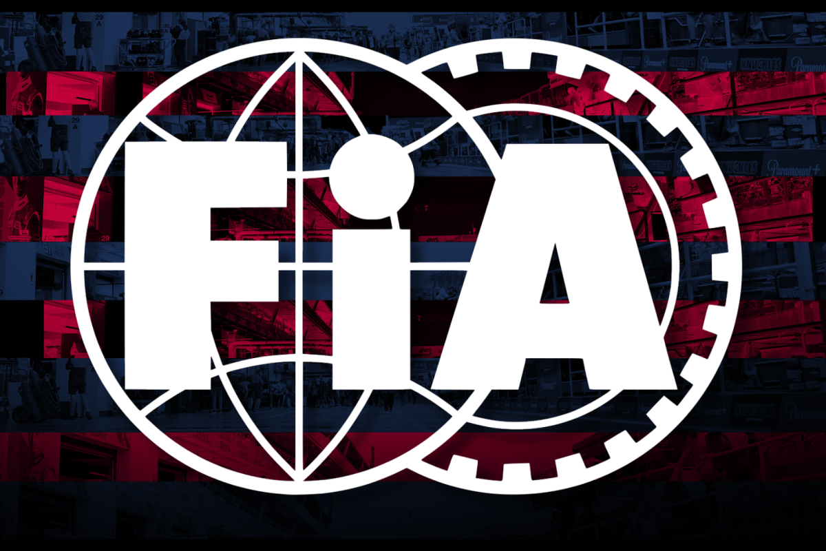 The FIA logo edited onto a background of Barcelona colours