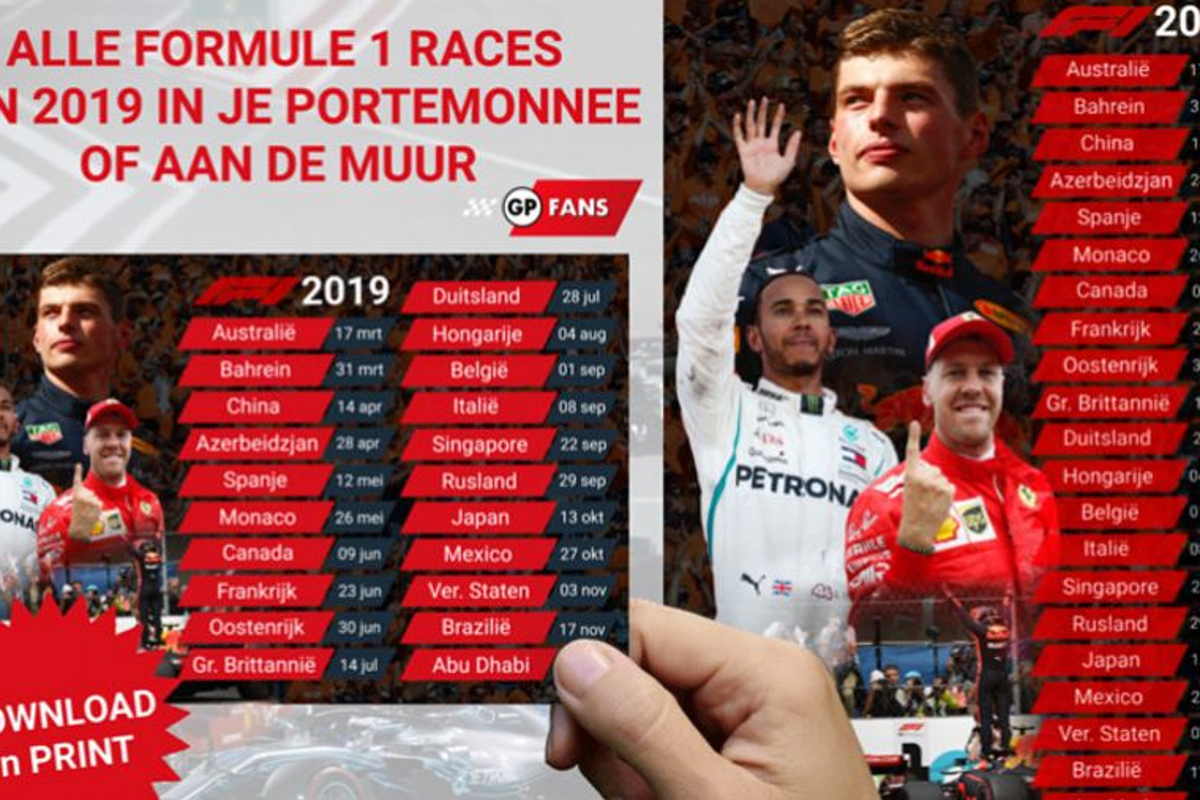Gratis Formule 1 2019-kalender voor aan de muur of in je portemonnee