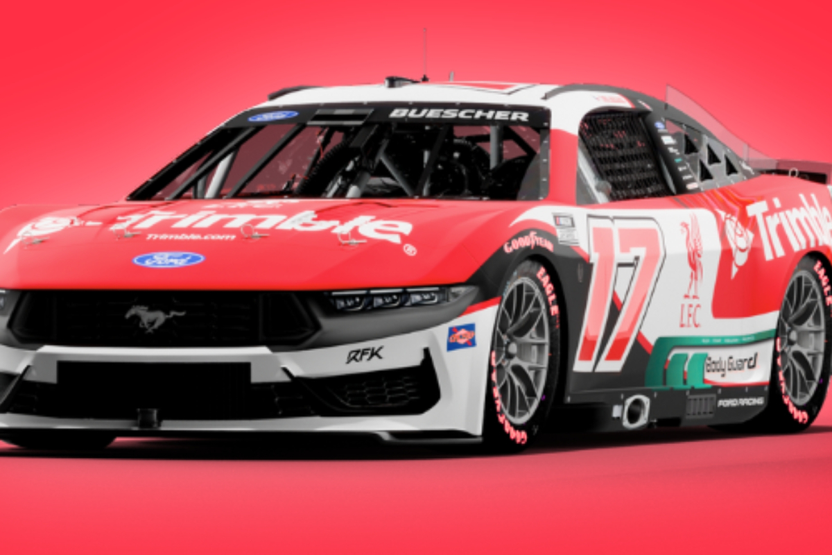 An image of RFK Racing's Liverpool FC-inspired paint scheme for NASCAR