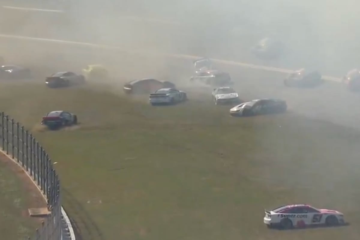 An image of the huge Cup Series wreck at Talladega Superspeedway on Sunday April 26