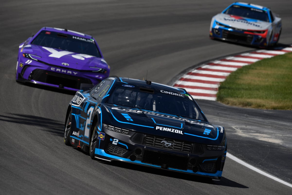 An image of Austin Cindric leading the NASCAR Cup Series race at Gateway