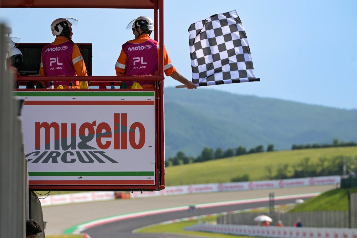 A chequered flag waves at Mugello