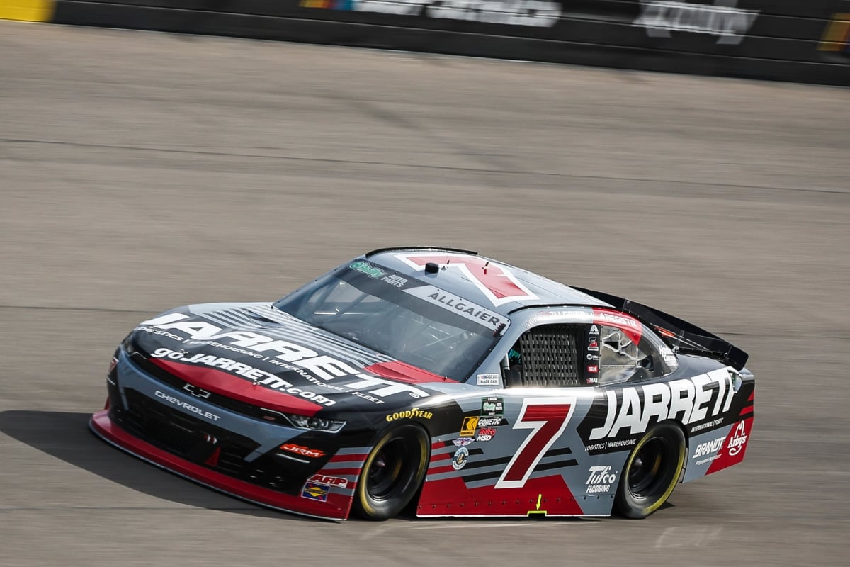 An image of NASCAR O'Reilly Series star Justin Allgaier driving at Las Vegas Motor Speedway