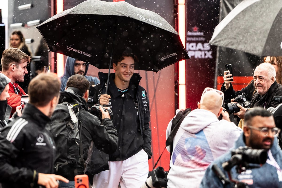 Russell on rainy media day in Las Vegas