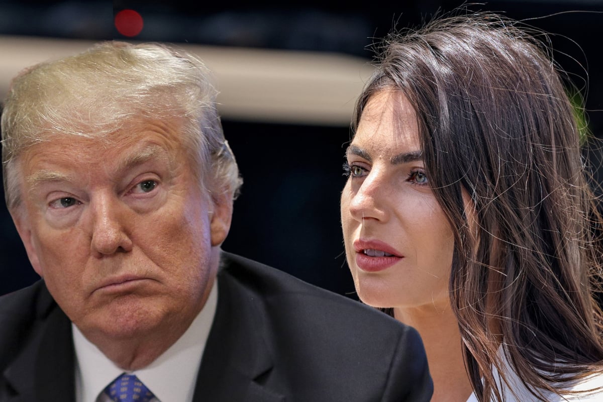 Kelly Piquet looks at Donald Trump in a composite picture