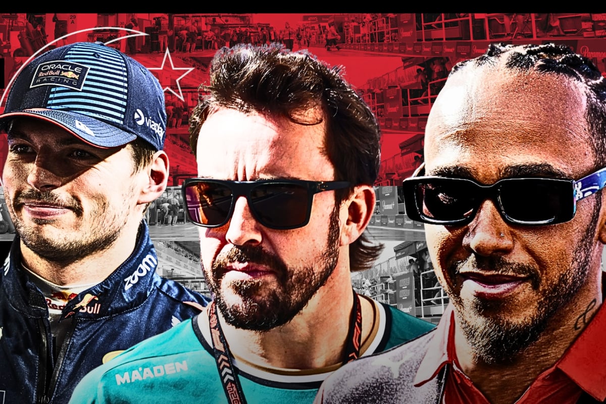 Verstappen, Alonso and Hamilton edited in front of a Singapore flag background