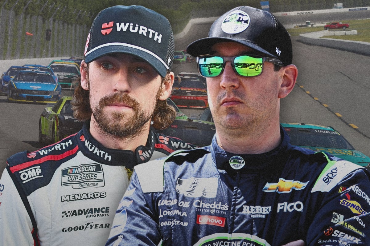 A composite image of Ryan Blaney and Kyle Busch