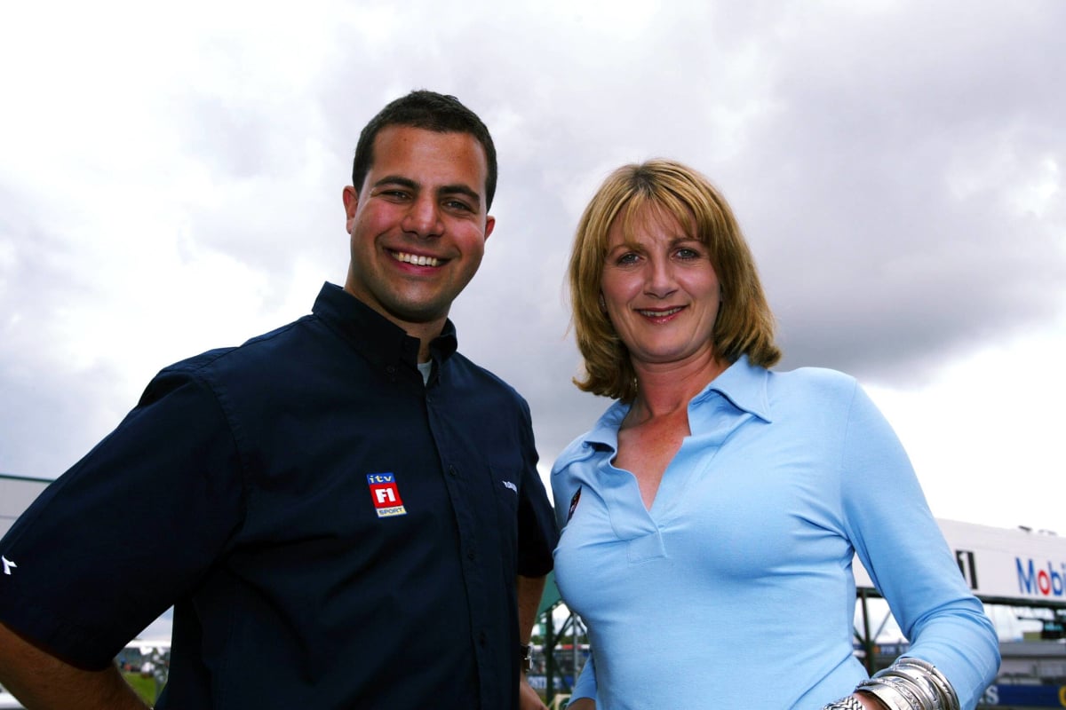 Ted Kravitz and Louise Goodman stand for an ITV presentation in 2002