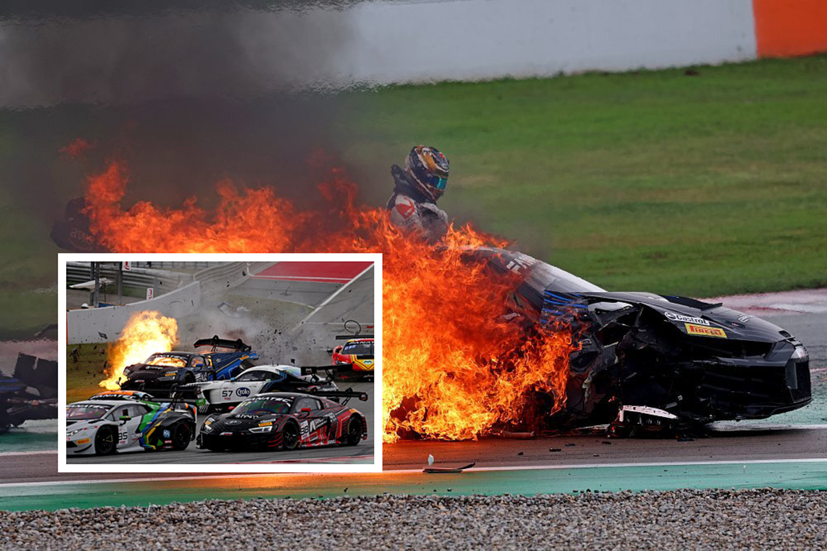 GT-coureur ontsnapt uit vlammenzee na crash op circuit Barcelona