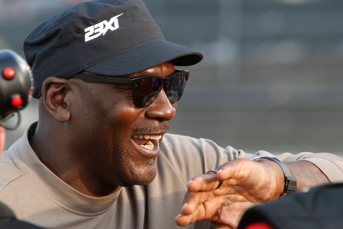 NASCAR owner Michael Jordan celebrating a 23XI race victory in 2026