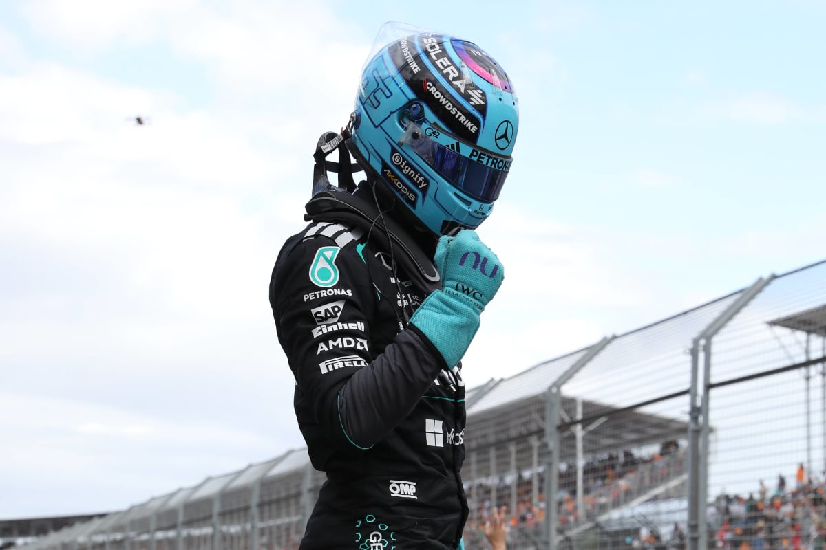 George Russell after getting pole in Melbourne