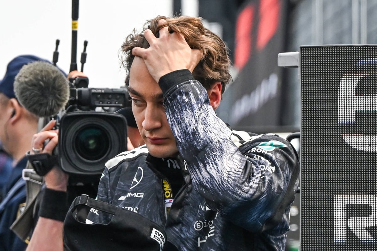 George Russell looks upset at the Japanese GP