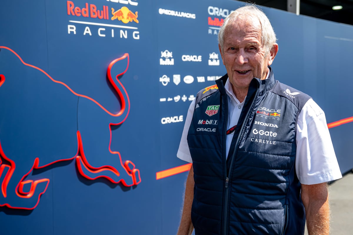 Helmut Marko looks happy in Red Bull gear