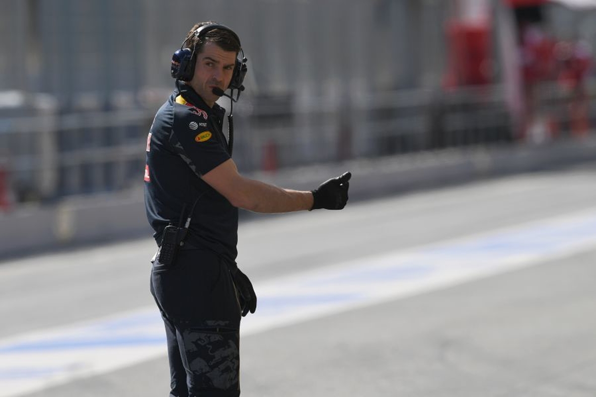 Chris Gent gesturing the Red Bull driver