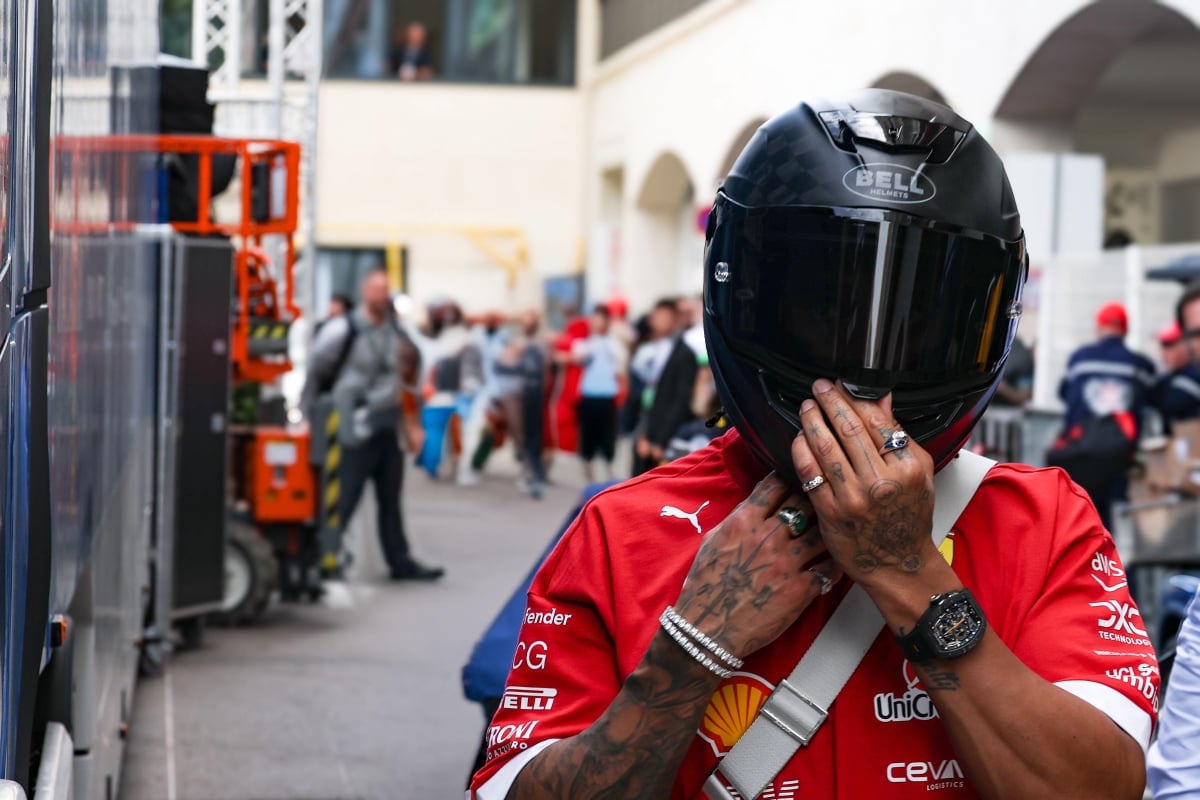 Lewis Hamilton arriving on his bike at paddock of Monaco