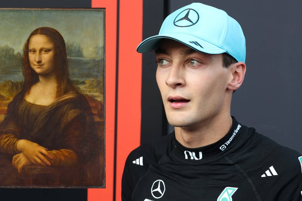 George Russell looks across at the Mona Lisa