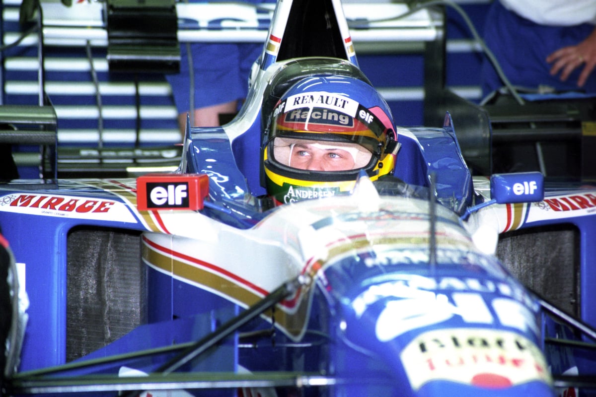 Jacques Villeneuve sits in his Williams car from 1996