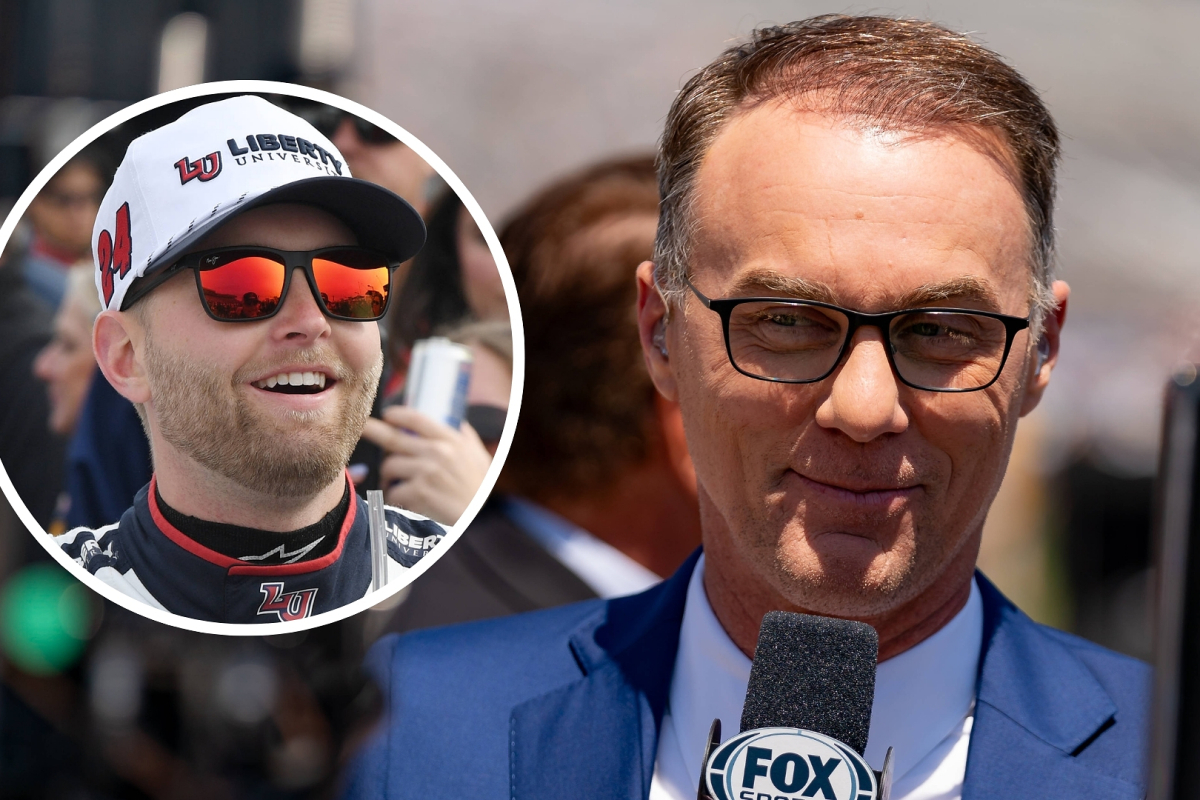 A composite image of Kevin Harvick and NASCAR driver William Byron